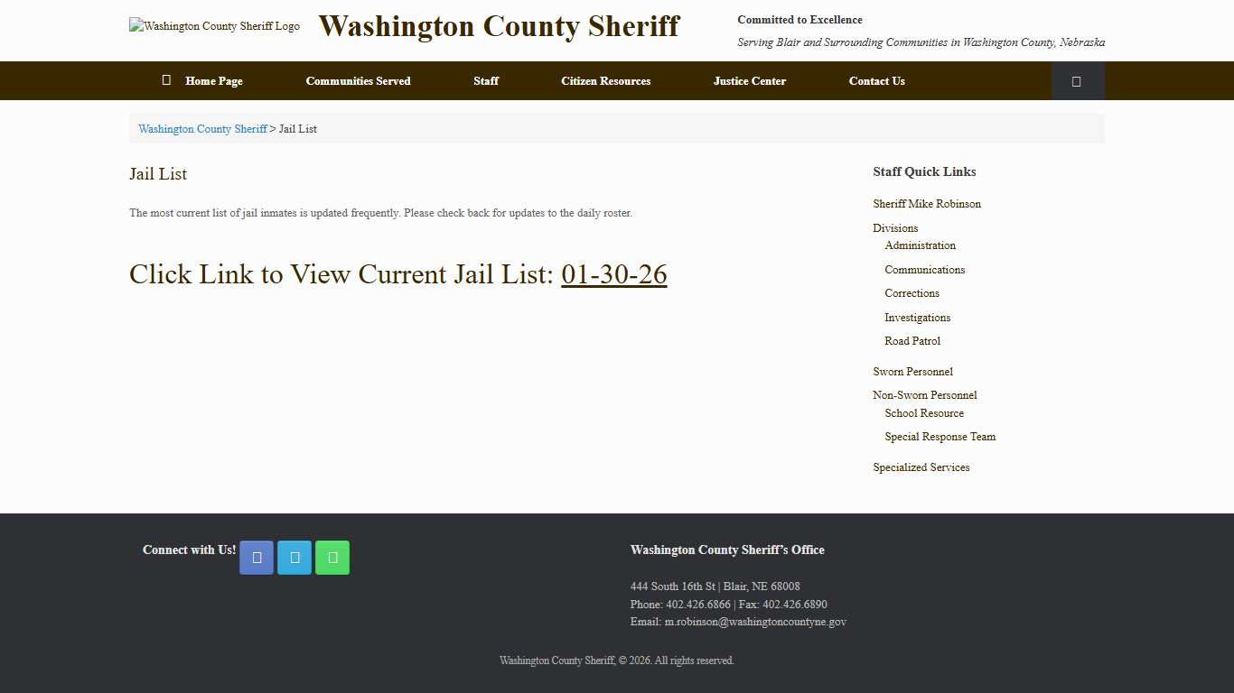 Jail List – Washington County Sheriff